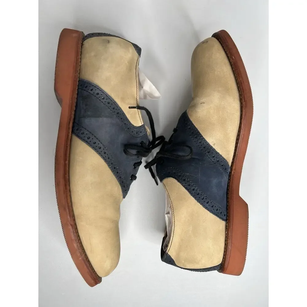 Allen Edmonds Vibram Tan Navy Leather Saddle Shoes Mens Size 9.5EEE